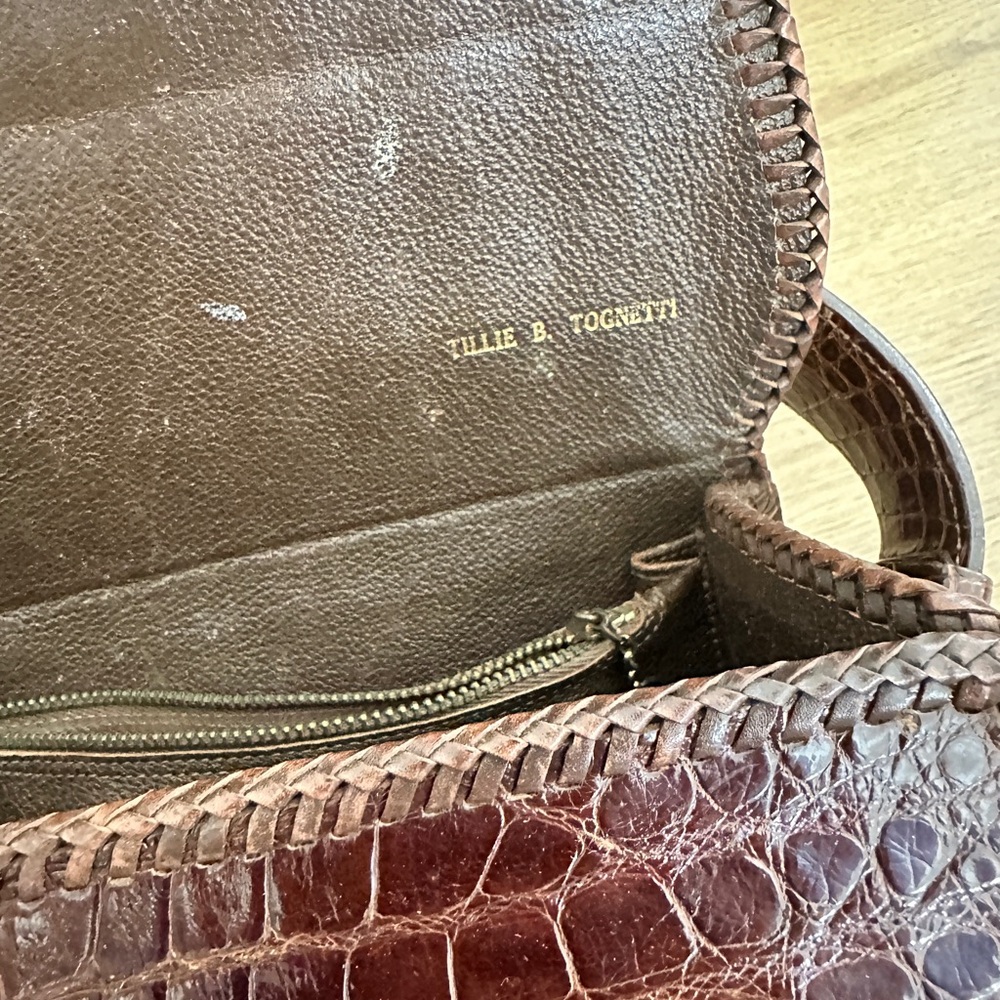Vintage 🤎 Croc-Embossed Brown Leather Top-Handle Bag - Picture 10 of 10